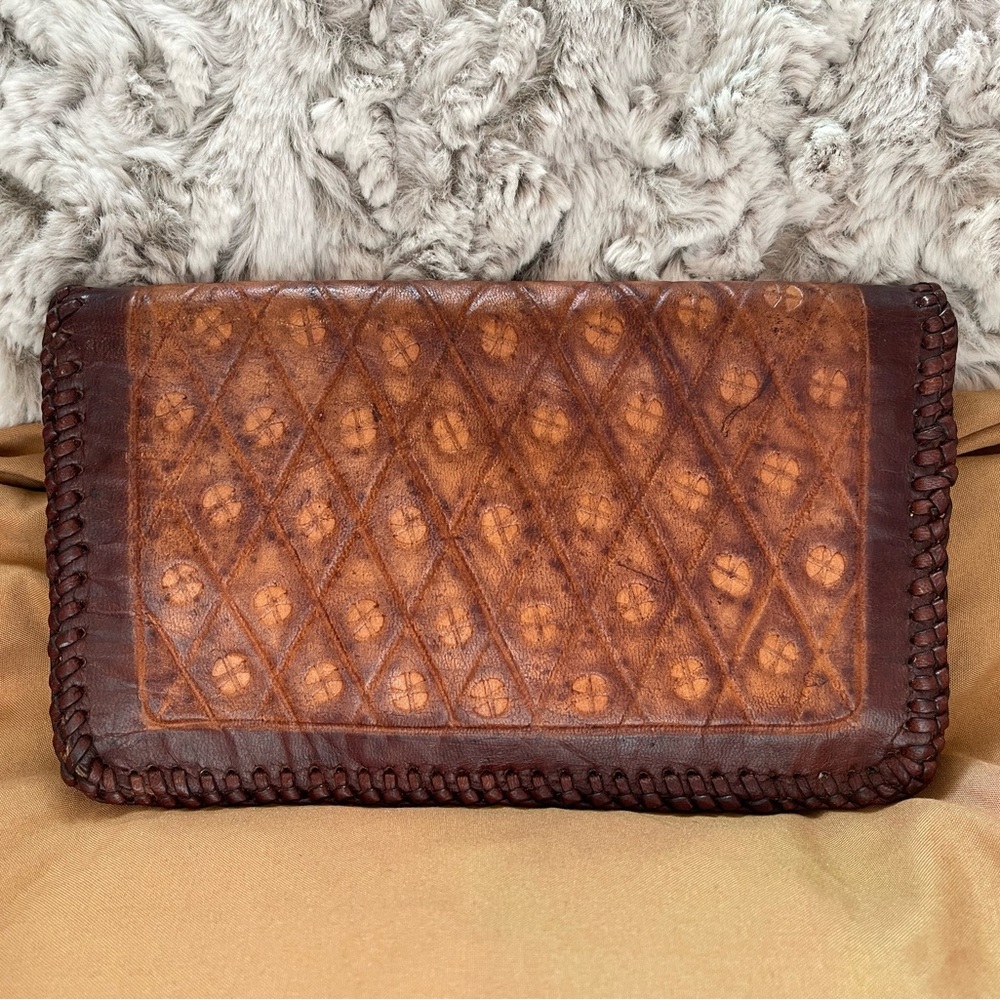 Vintage Ecuadorian Genuine Leather Handmade Wallet Pouch Purse Clutch - Picture 2 of 7